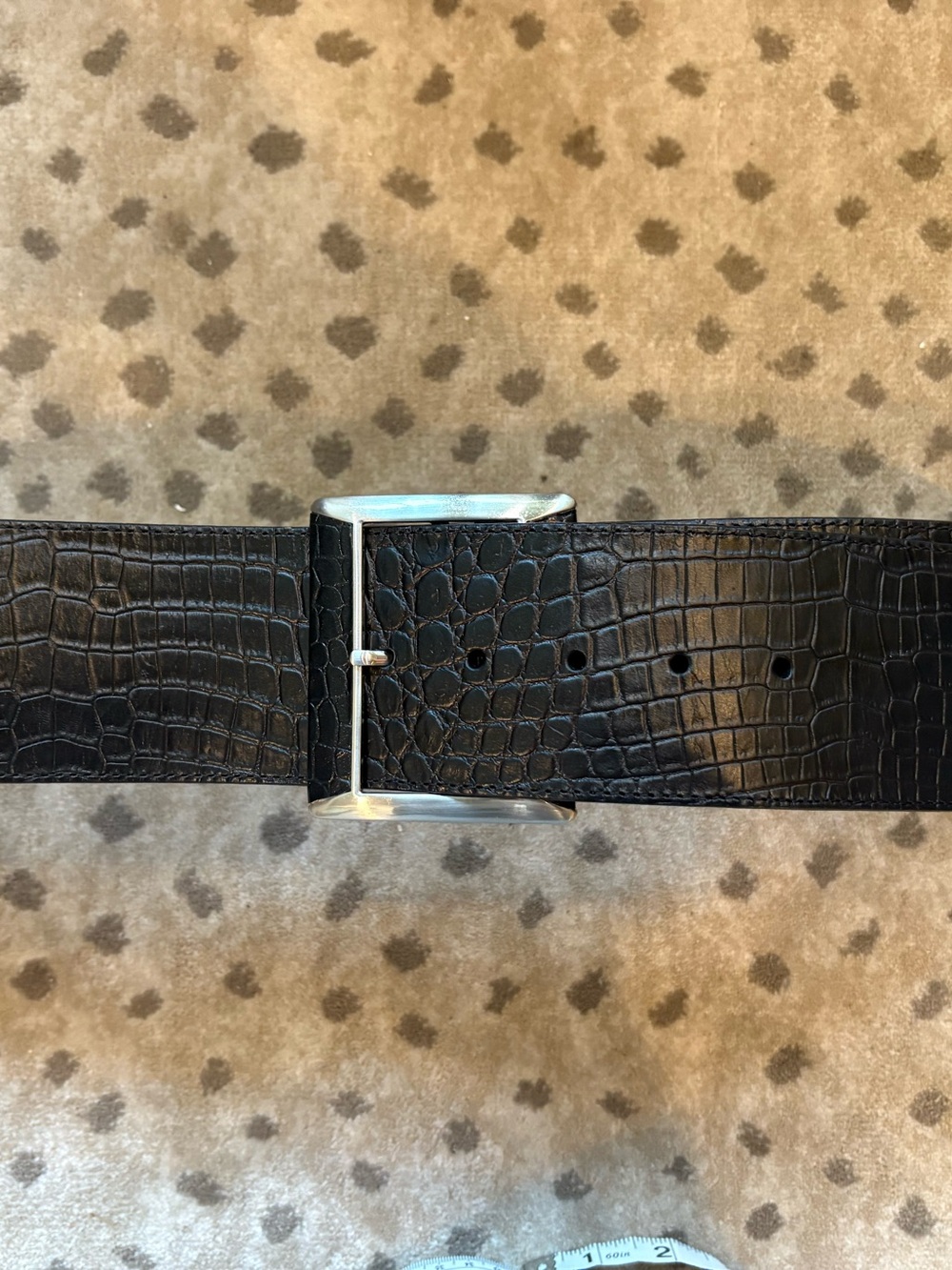 Super thick 3” black leather crocodile embossed belt Coldwater Creek Size XL